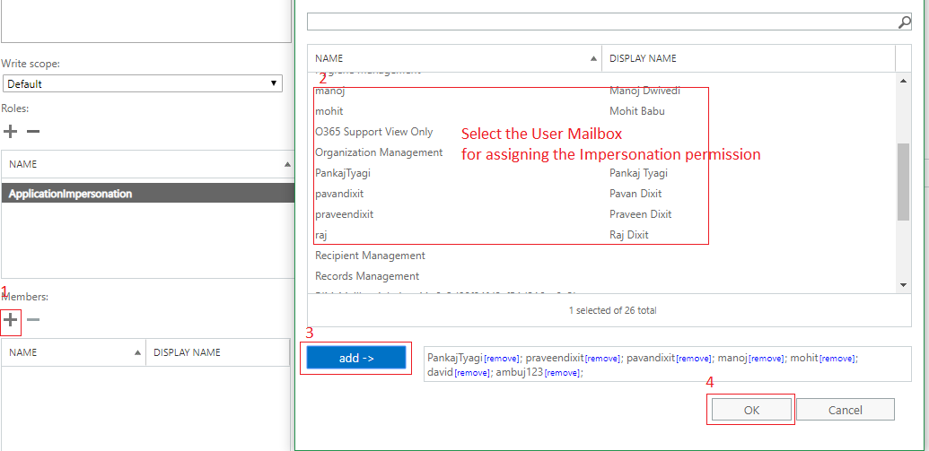 How to Assign Application Impersonation rights for Office 365 user Mailbox