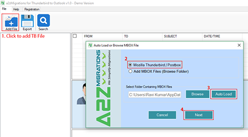 Step-1 Add Thunderbird file